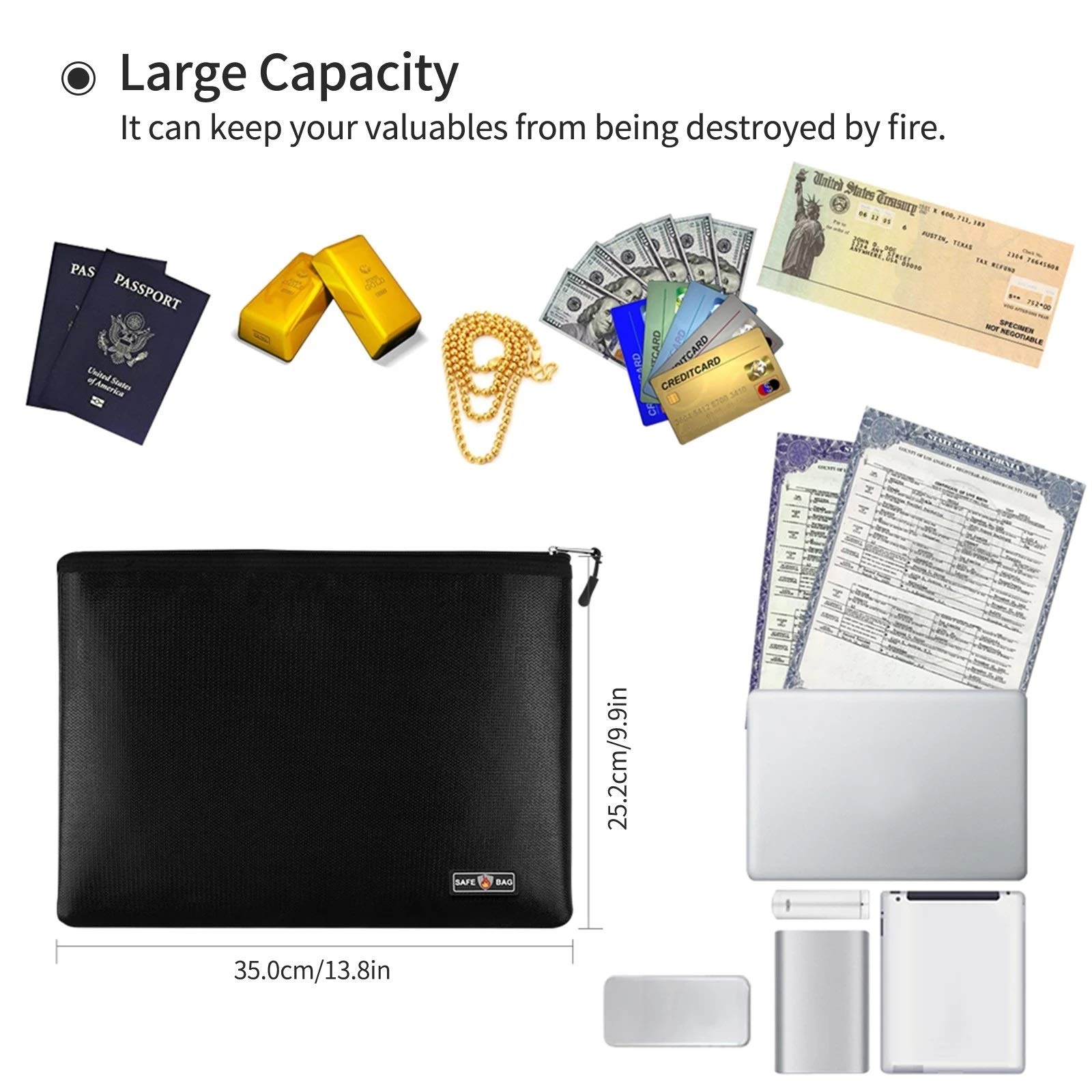 Caja de Documentos Ignífuga Fireproof impermeable carpeta de archivos almacenamiento con cierre cremallera