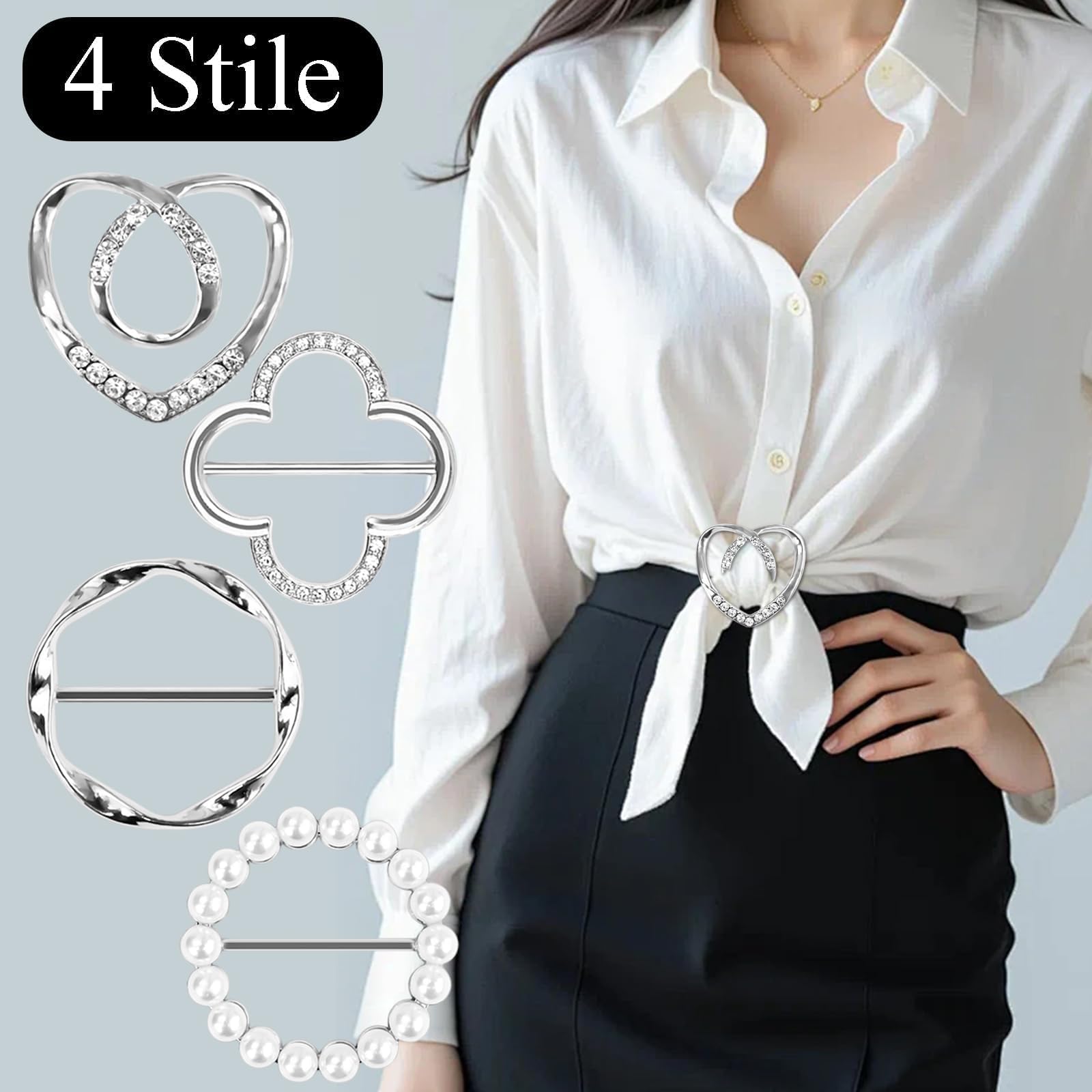 8 Stück Gürtelschnalle Damen, Metall Schalring Tuchring T Shirt Clip T-Shirt Schal Clips Perlenschal Schnalle Modische Accessoires Krawattenringe Brosche für Schal Hemd Taillenmie