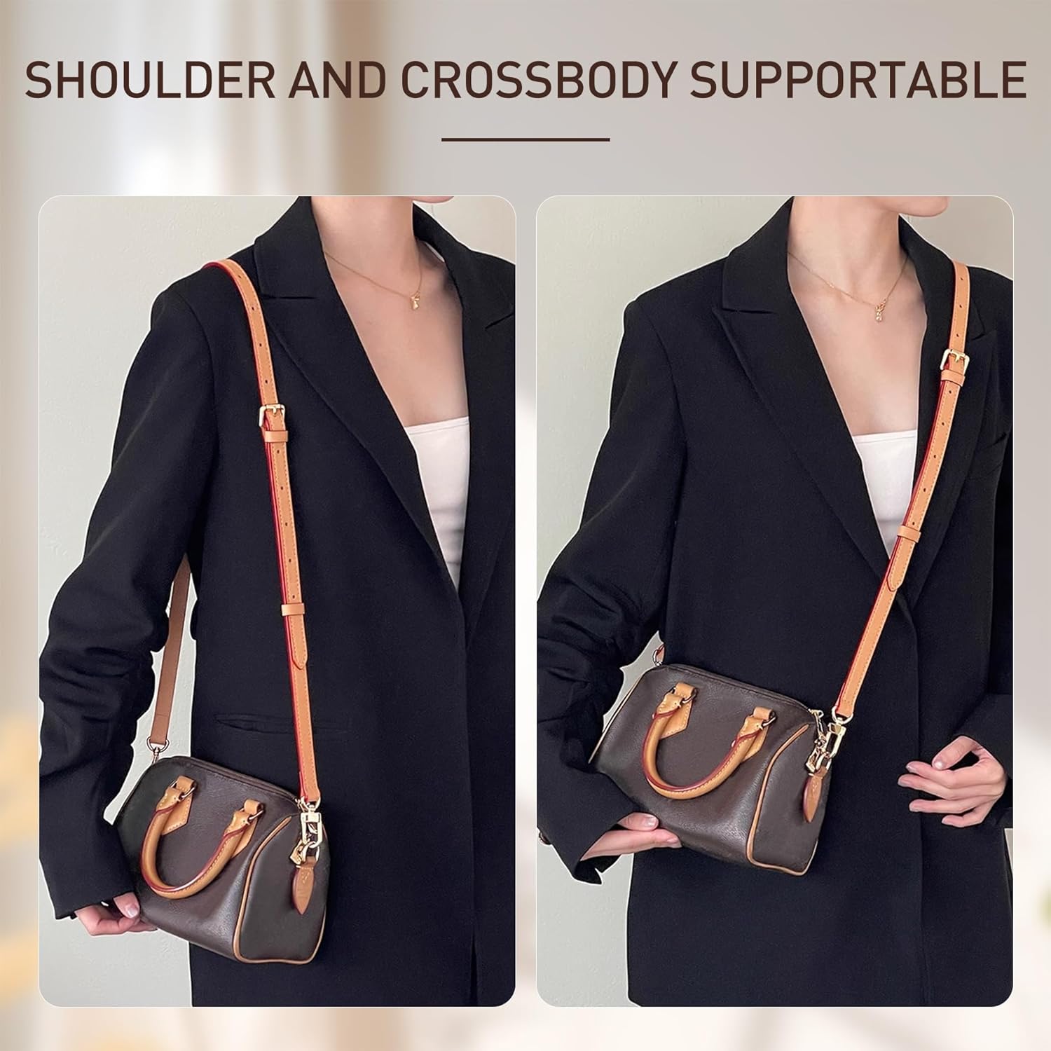Doxo Vachetta Leather Strap Purse Straps Replacement Crossbody for L V Speedy Diane Pochette Handbag Shoulder Bag, Strap for Lv, Width 0.59''/1.5cm, Adjustable Length 39.4''-47.2''(100-120cm),Beeswax