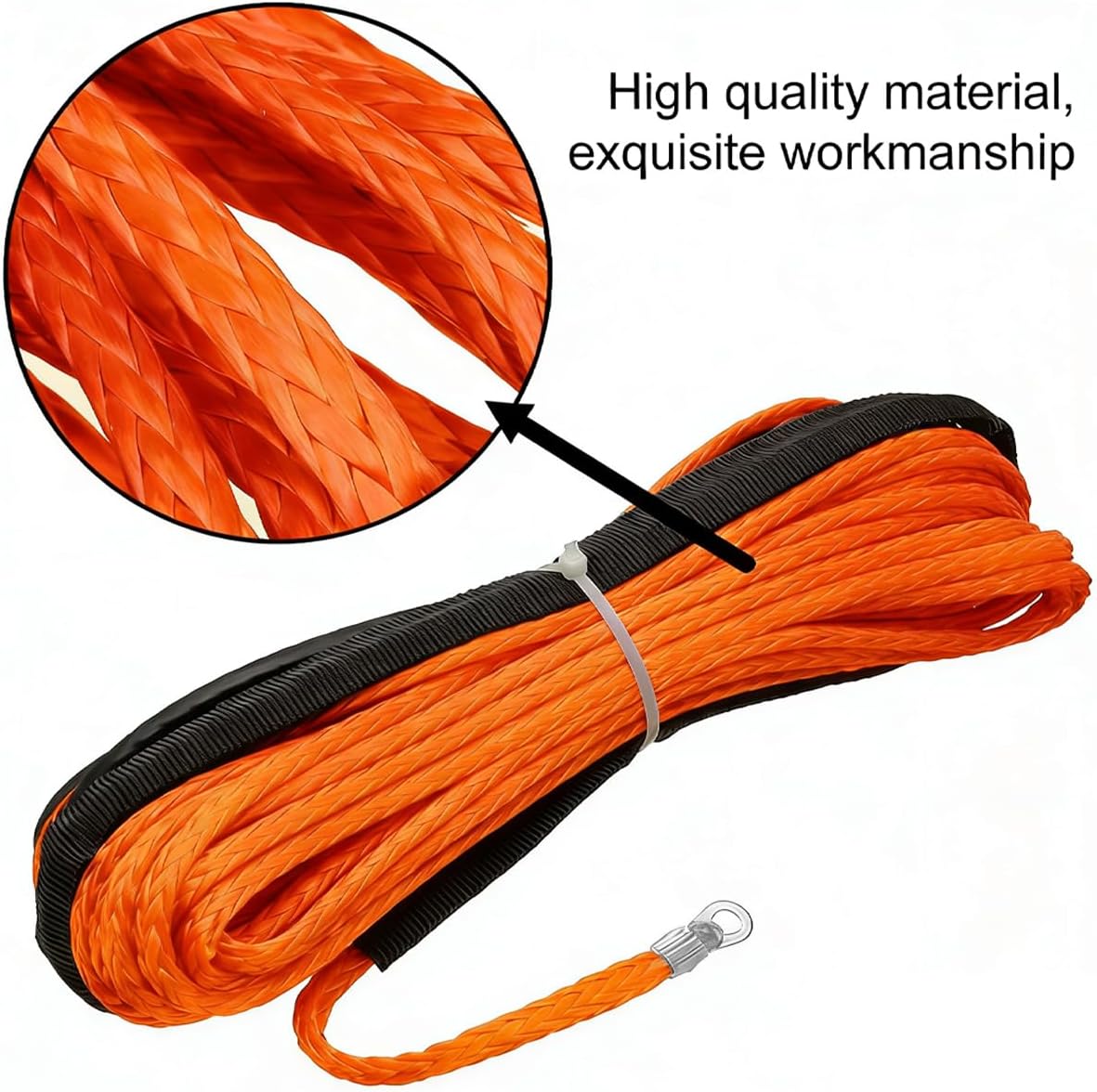 1/4'' x 50 FT Car Synthetic Winch Rope Kit, 7700LBS Vehicle Winch Cable Line with Protective Sleeve, Heavy Duty Automotive Winching Line Kit, Universal for ATV UTV Truck Offroad (Orange)