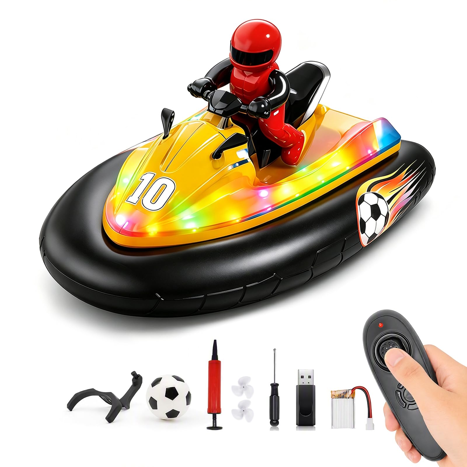 Barca radiocomandata con luce LED, 2,4 GHz, barca a motore telecomandata con pallone da calcio e acqua spruzzata, adatta per piscine e laghi, barca radiocomandata, giocattolo per bambini