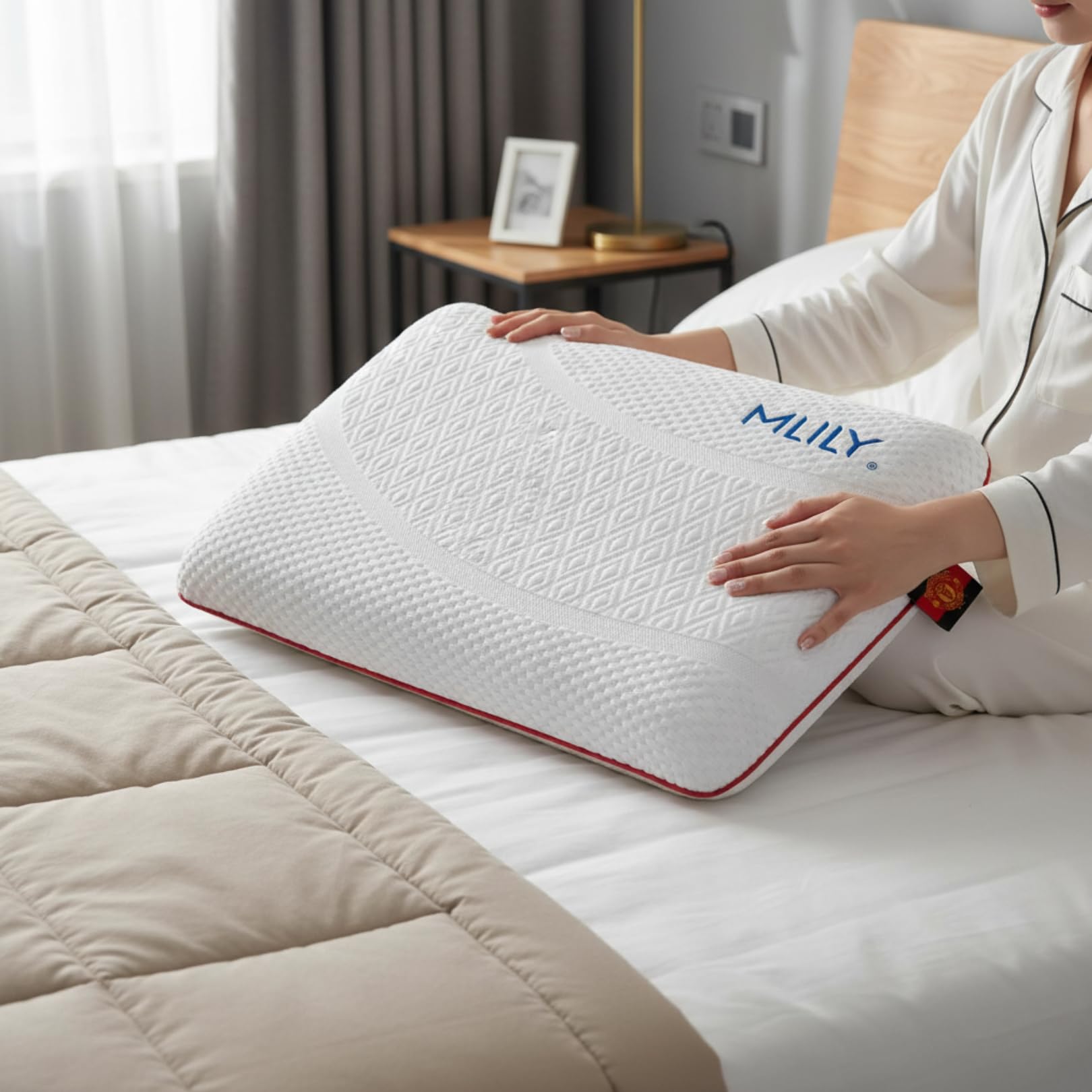 MLILY Cuscino in memory foam, cuscino cervicale, cuscino ortopedico in memory foam, 60 x 40 x 12 cm, con rivestimento lavabile