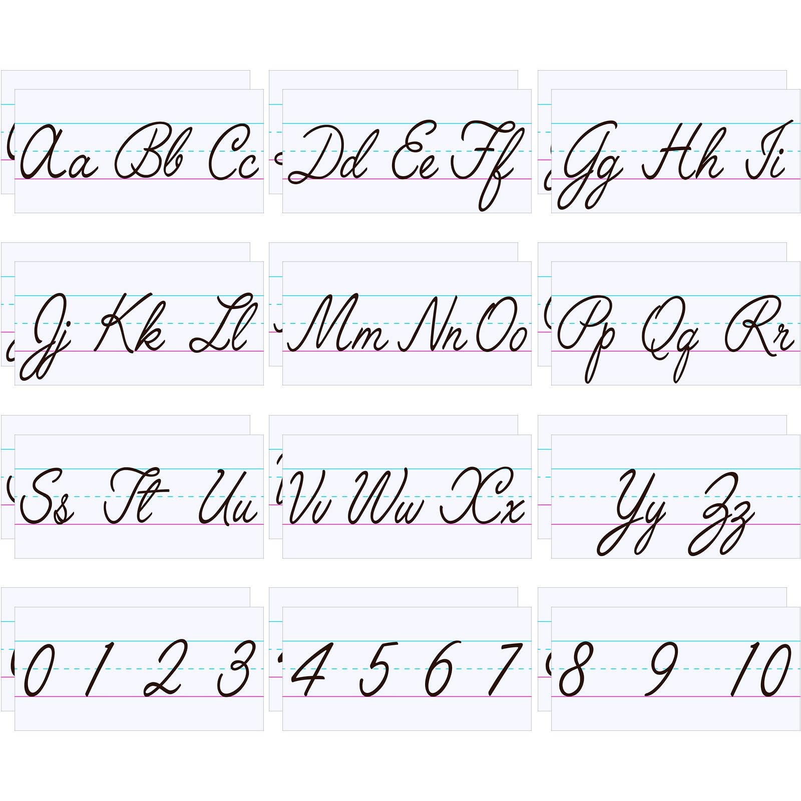 Mooliwe 24 Pcs Cursive Alphabet Classroom Wall 11.8 X 6.3 inches Strip Number Border Posters Number Bulletin Strips ABC and Numbers 0 to 10 Border