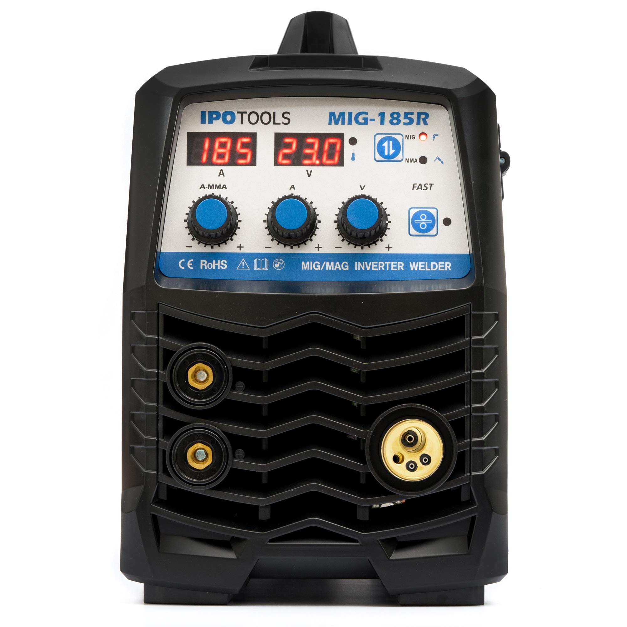 IPOTOOLS MIG-185R Máquina de soldar MIG MAG - Máquina de soldar MIG con 185A 230V IGBT, Máquina de electrodos 3 en 1 MIG Flux MMA, Máquina de soldadura inverter portátil, 7 años de garantía