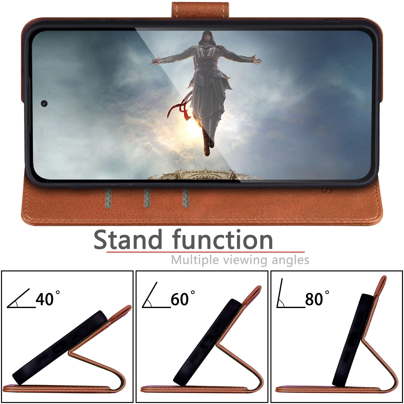SUANPOT progettazione per Xiaomi Redmi Note 13 4G Blocco RFID Portafoglio Slot CarteSupporto Cellulare Magnetica custodia Pelle Sintetica Cover per Redmi Note 13 Marrone Chiaro
