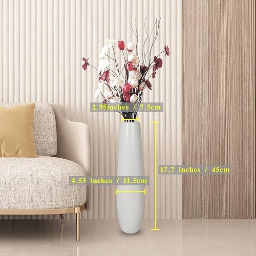 Miniatura 2 de Jarrón de cerámica blanca de 17.7 pulgadas de alto, soporte para flores, jarrones grandes decorativos para centros de mesa, estantes, decoración del