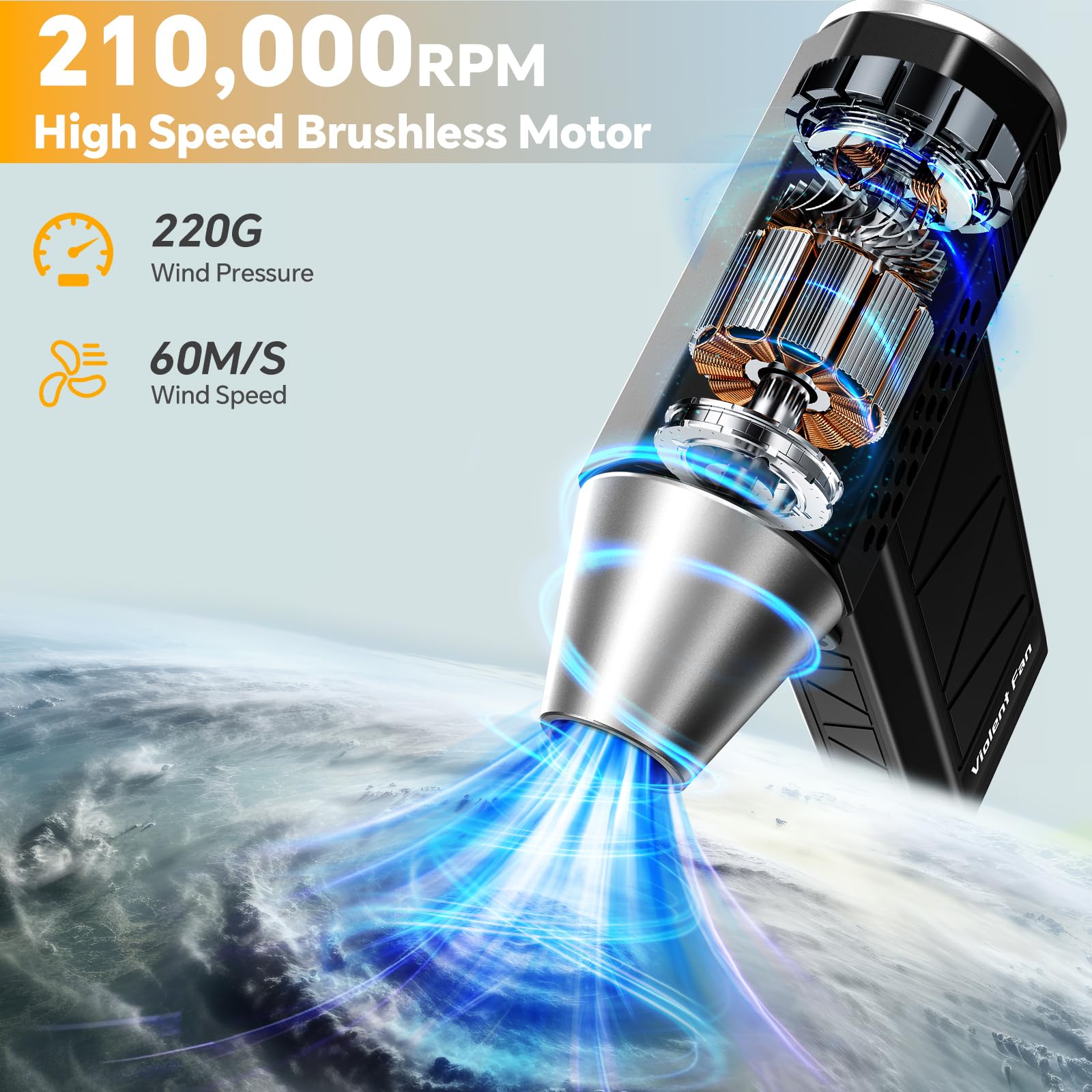 Electric Air Duster, 210000RPM Super Powerful Cordless Air Blower, 4-Gear Adjustable for Deep Cleaning Keyboard, PC, Car, Home & Outdoor - Replaces Compressed Air Cans