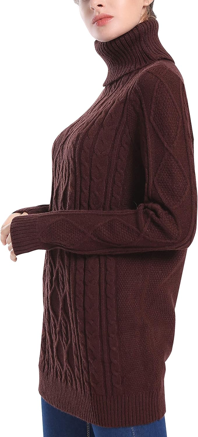 PrettyGuide Women's Long Sweaters Turtleneck Plus Size Cozy Cable Knit Tunic Sweater Tops - Image 4