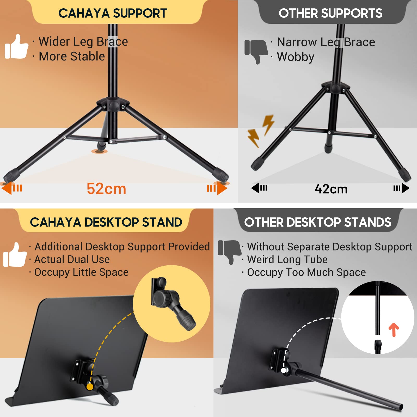 CAHAYA Bladmuziek Stand Dual Use Metal Draagbaar met Draagtas Vouwen Reishouder Super Stevige Verstelbare Hoogte Verkrijg octrooibescherming, CY0203