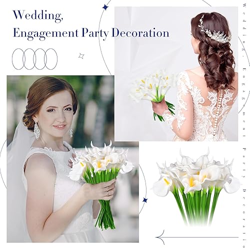 Miniatura 6 de Hanaive 100 piezas de lirio de cala falsos de tacto real para ramo de boda de 13.4 pulgadas, flores artificiales de lirio de cala para el hogar,