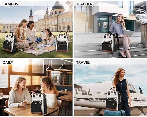 Miniatura 7 de Mochila para laptop para mujer, mochila de viaje de trabajo de 15.6 pulgadas con cargador USB, mochila universitaria impermeable, mochila de