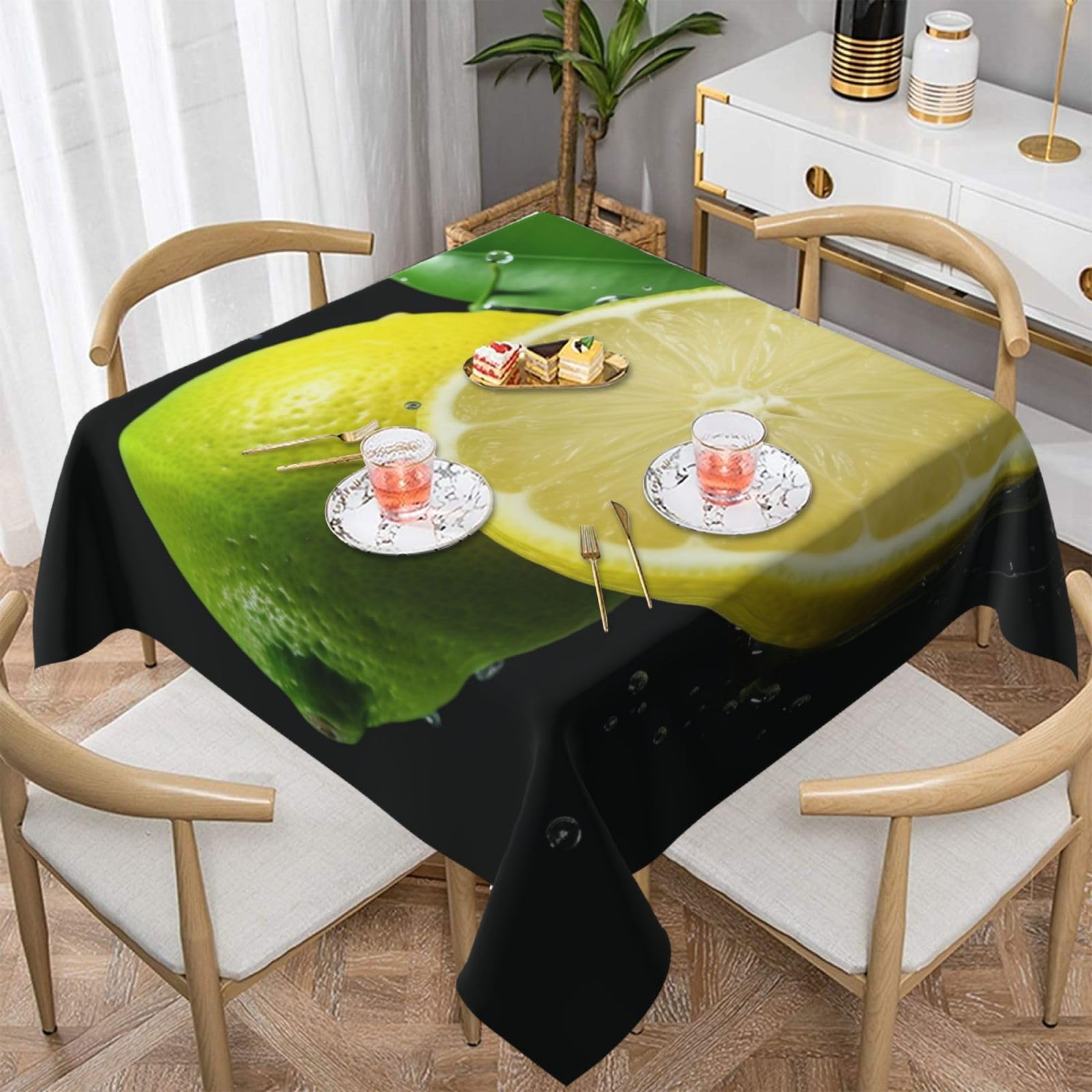 WPKJU Lemon Fruit Printed Square Tablecloth 60x60 inch Water Resistant Table Cover Washable Rectangle Table Cloth for Dining Tables