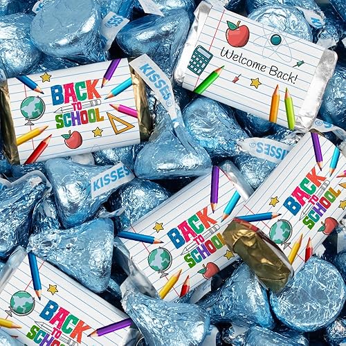 Just Candy - 131 unidades de dulces para el regreso a clases, suministros para el aula, chocolate (1.65 libras), color azul claro
