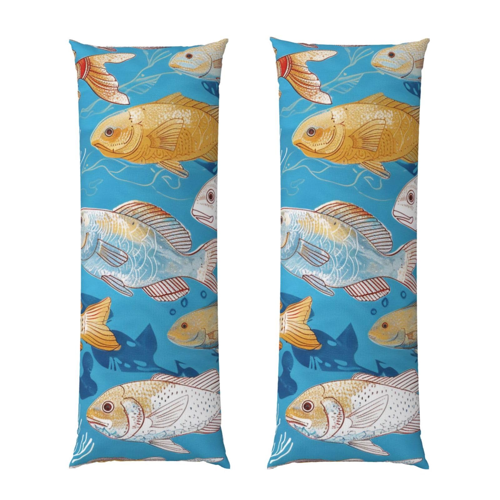 Body Pillow Cover 20x54 Inch, Fish Print Long Lumbar Pillow Case with Zipper Long Body Pillowcase Decorative for Bed Sofa Bedroom