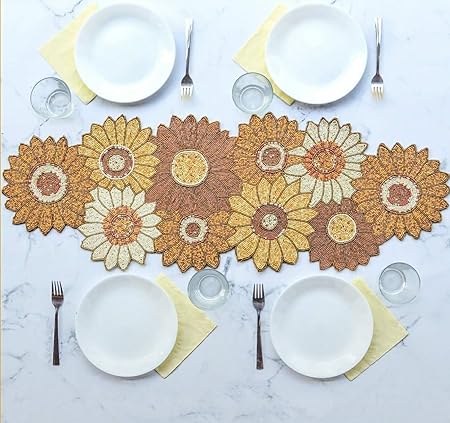 AIVIK Fabric Beautiful Beaded Table Runner Craftsmanship (13 * 36 Inches, Yellow)