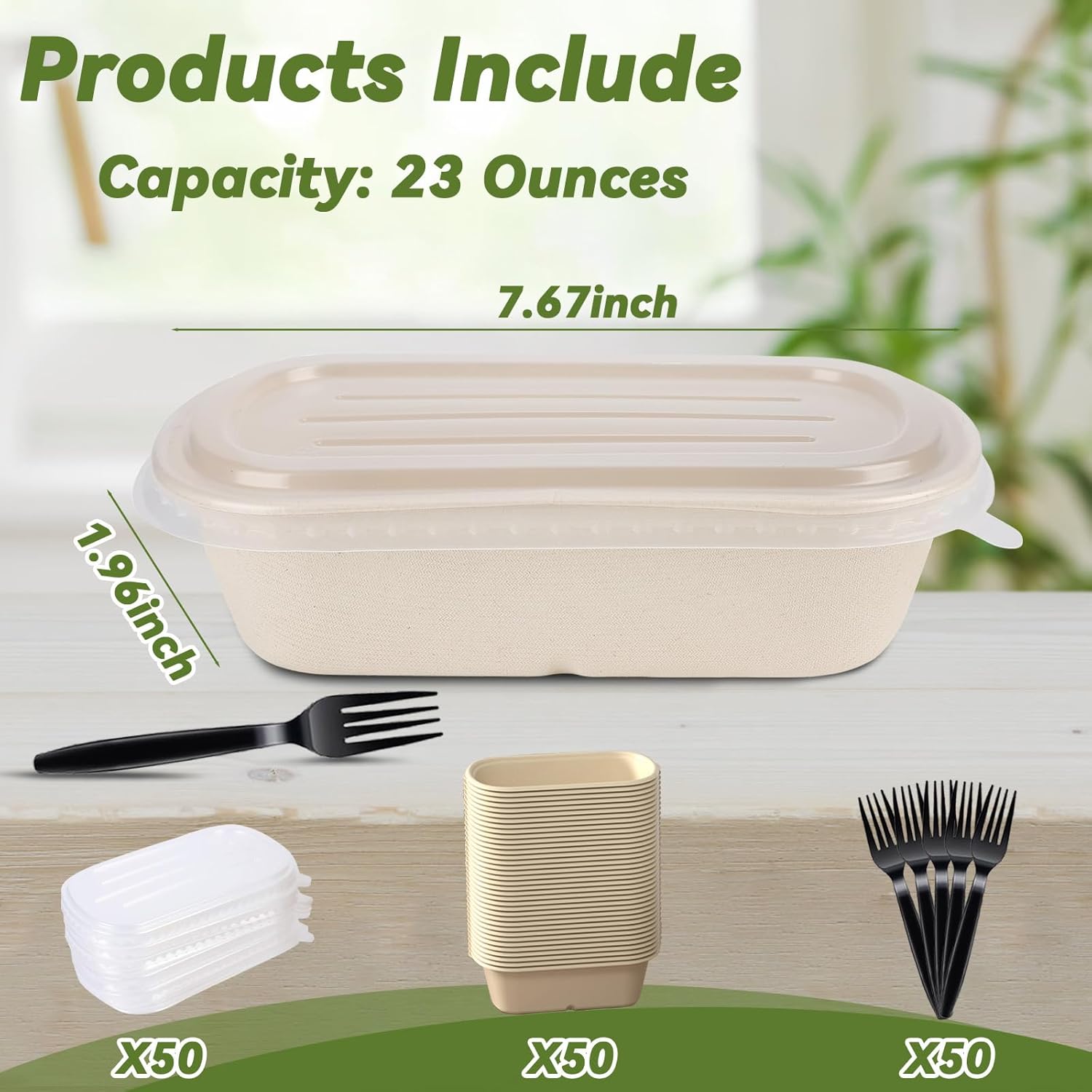 50 Pack 23 Oz Disposable Meal Prep Containers Paper Bowls with Lids and Forks Throw Away Containers for Food, Salad, Burrito, Deli - Image 3