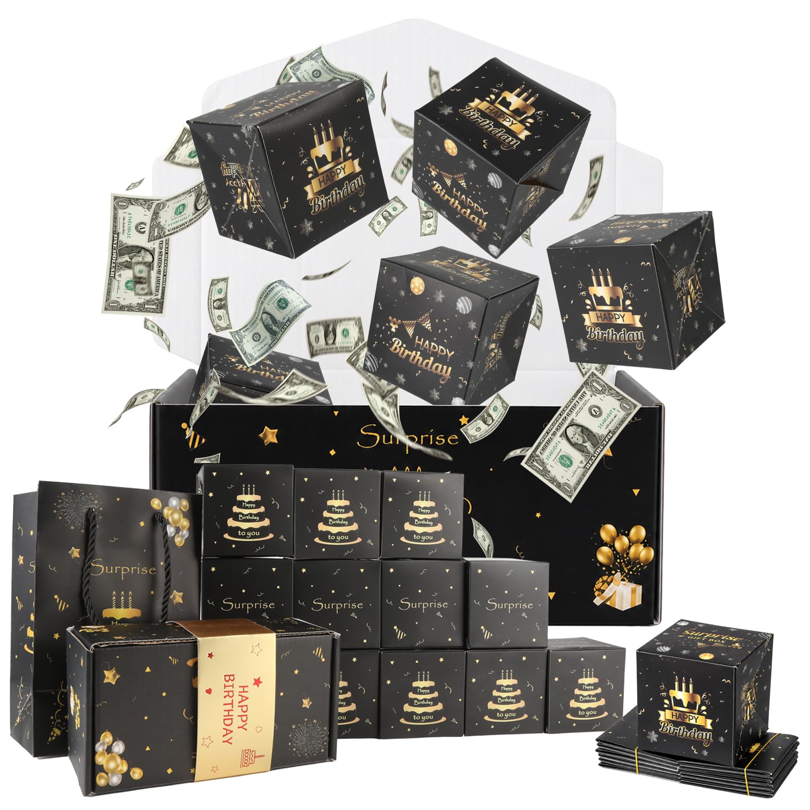 18 Pcs Pop Up Bouncing Cash Boxes, Birthday Surprise Money Explosion Box