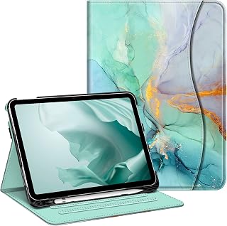 Fintie Case for iPad 10th Generation 10.9 Inch (2022 Model), Multi-Angle Viewing Protective Stand Cover with Pencil Holder & Pocket, Auto Sleep/Wake, Emerald Marble