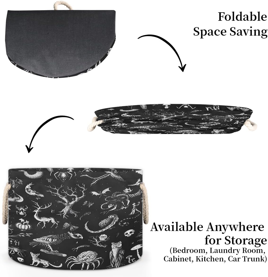 Large Round Laundry Basket Animal Skull Moon Toy Bins Organizers and Storage for Girls Canvas Collapsible Blanket Storage Basket Laundry Hamper Gift Baskets Bedroom Clothes Children Nursery