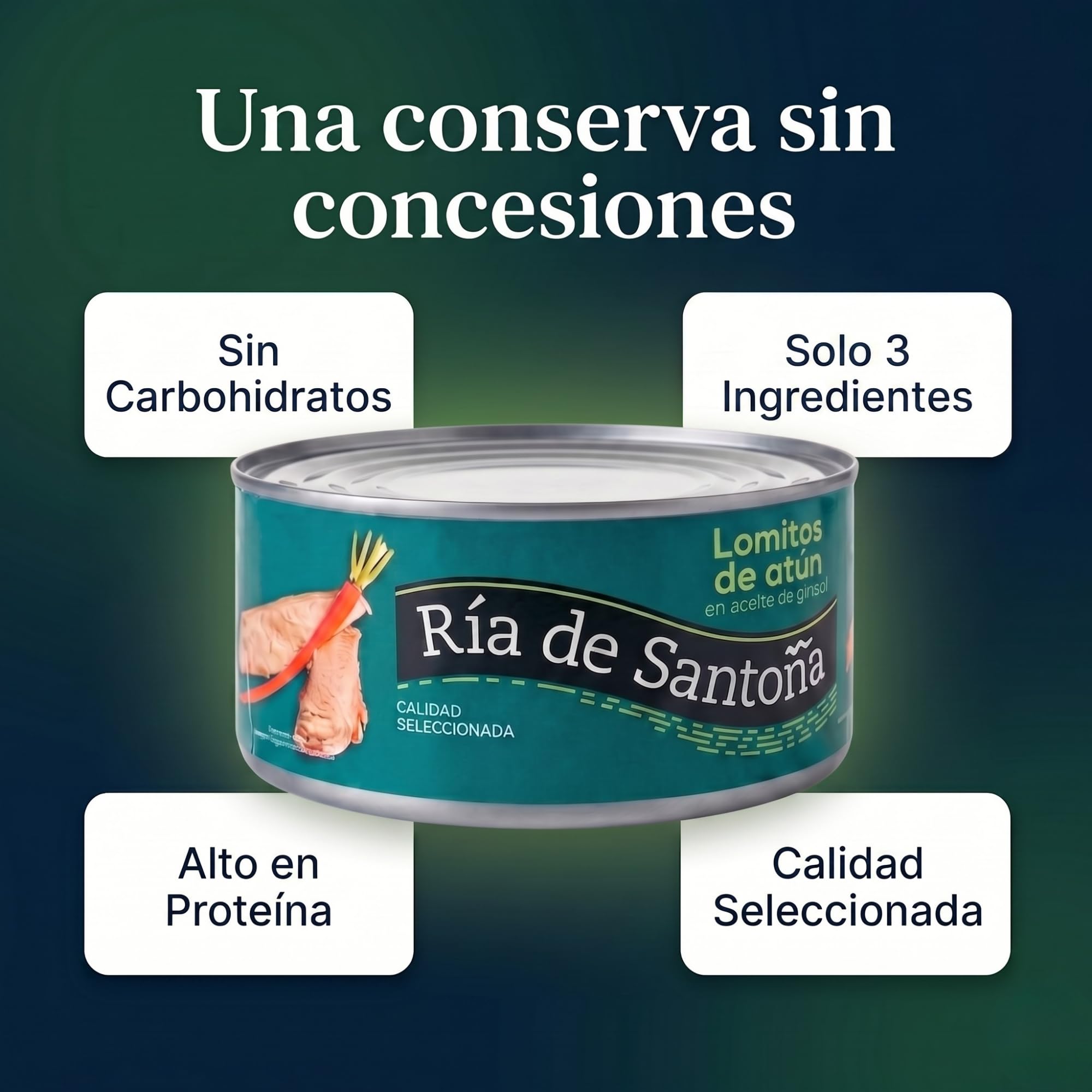 Lomitos de Atún Aceite de Girasol Ría de Santoña Calidad Seleccionada 900g | 600g escurrido, gran formato, piezas seleccionadas, sin carbohidratos, tapas, ensaladas, hostelería, gourmet, aperitivo