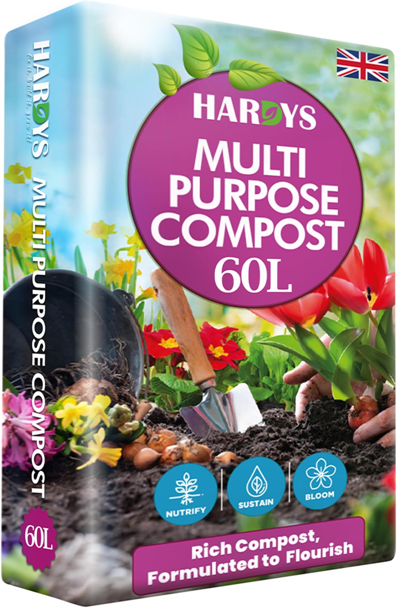 Hardys 60L Multi Purpose Compost - Potting & Seed Compost for Outdoor Plants | All Purpose Indoor Plants Potting | Nutrient Rich Fertiliser for Garden, Pots, Planter Beds