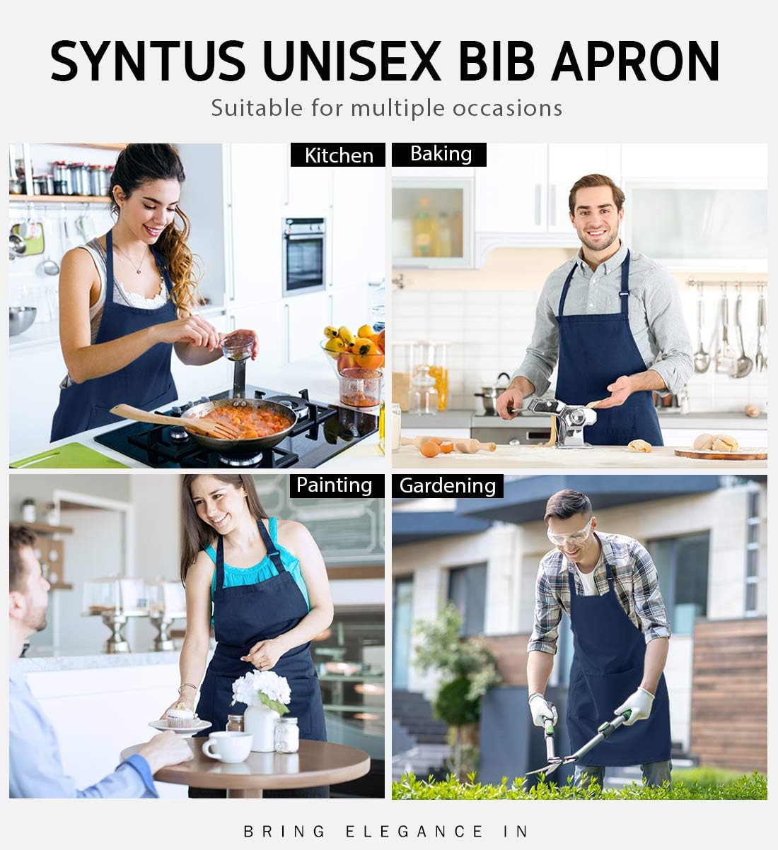 Syntus 12 Pack Bib Apron, Unisex Aprons Adjustable Waterdrop Resistant with 2 Pockets Cooking Kitchen Apron for Chef, BBQ Drawing Apron Bulk, Nautical Blue - Image 7
