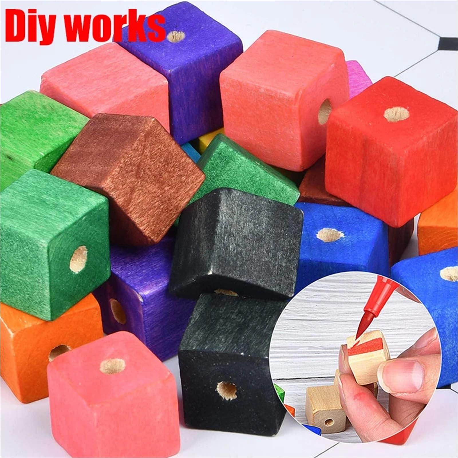 100 cuentas de madera natural 25 mm for manualidades infantiles, ecológicas, sin plomo, cuadradas, con agujero