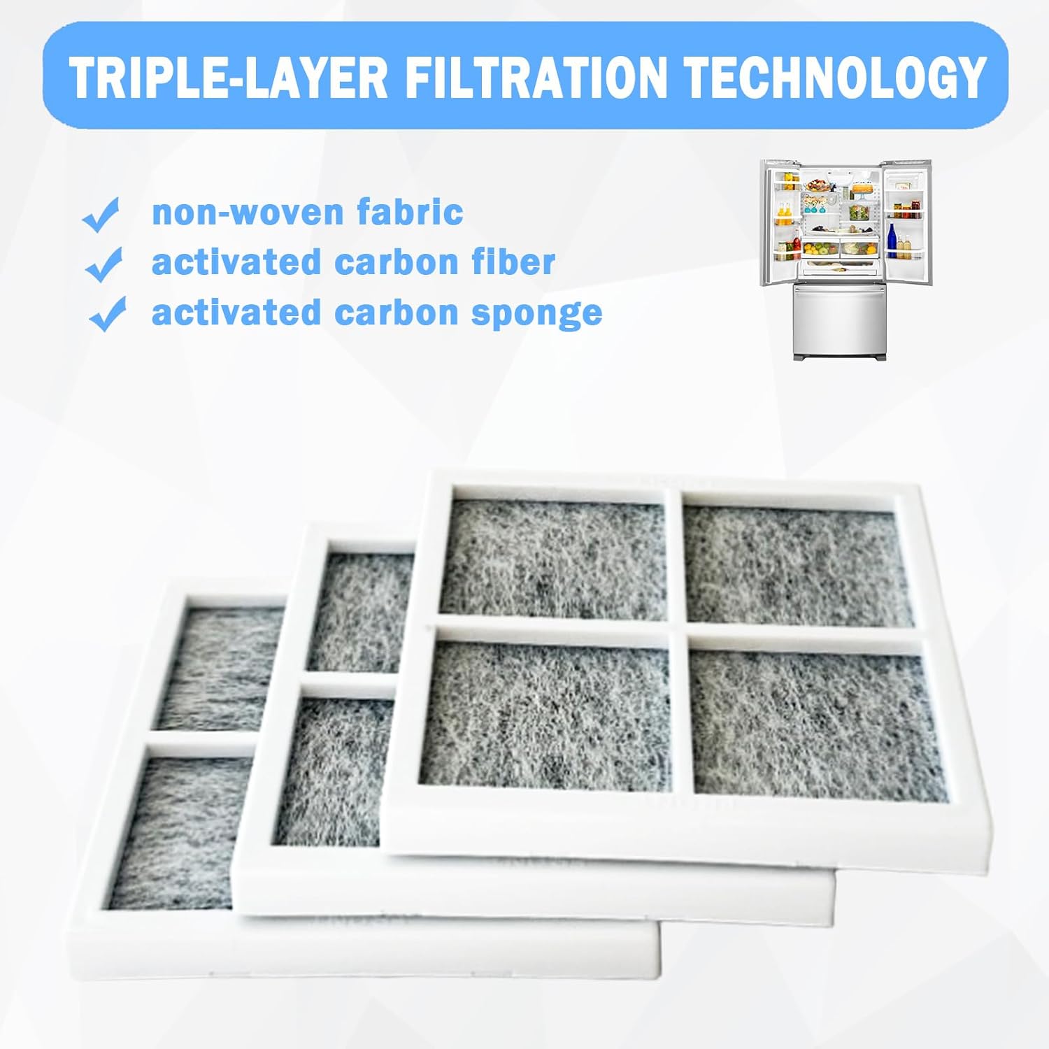 3 Pcs Refrigerator Air Filter Replacement Compatible with LG LRFVC2406S, LFXS28596D, LFXS28566M, LRMVC2306S, SRFVC2406S, LRMNC1803S