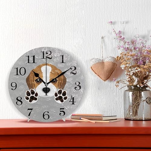Miniatura 2 de Beagle - Reloj de pared con diseño de pata de perro para baño, silencioso, sin tictac, decorativo, funciona con pilas, reloj rústico para el hogar,