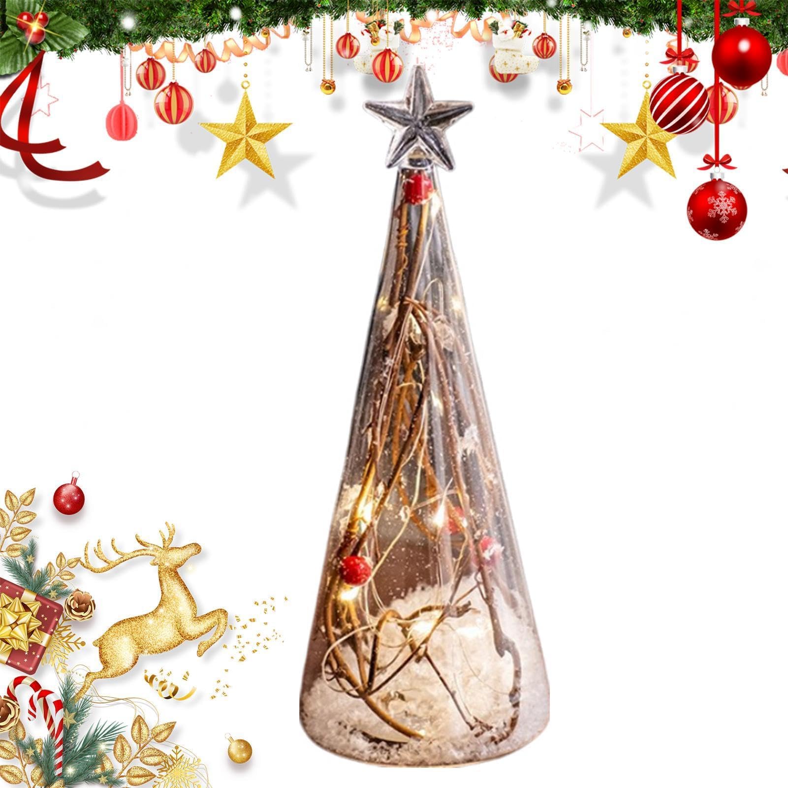 Small Christmas Tree, Christmas Tree with Lights | Creative Tree Shaped Santa Claus - Lighted Christmas Tree, Sparkling Christmas Centerpieces for Coffee Tables