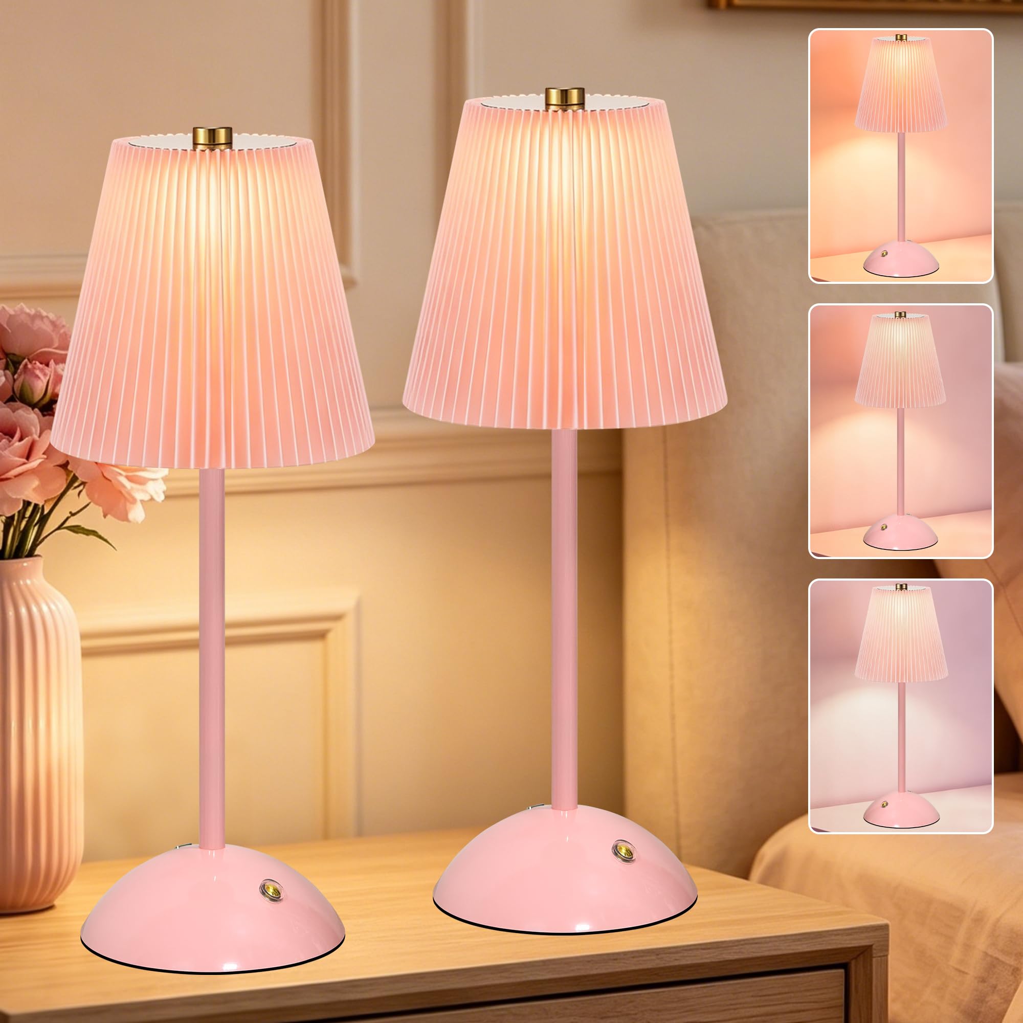 Photo 1 of WyzXorn 2 Pack Cordless Table Lamp, Pink