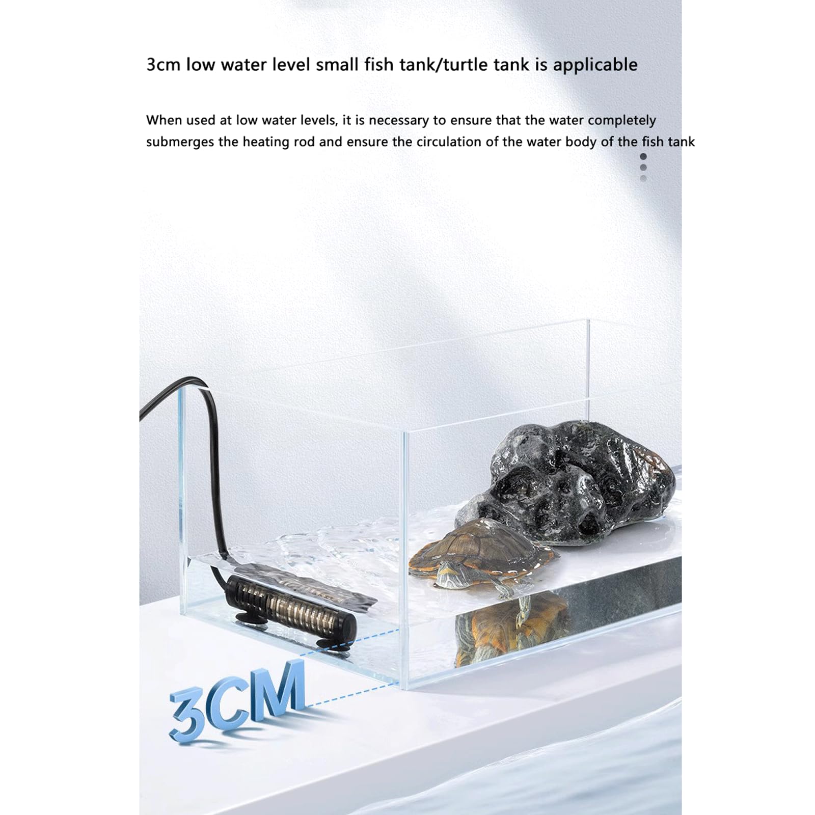 Varilla Calefacción Pequeño Tanque Peces Calentador Automático Temperatura Constante Calentador Tortuga Bajo Nivel Agua con Manga Protectora,50W