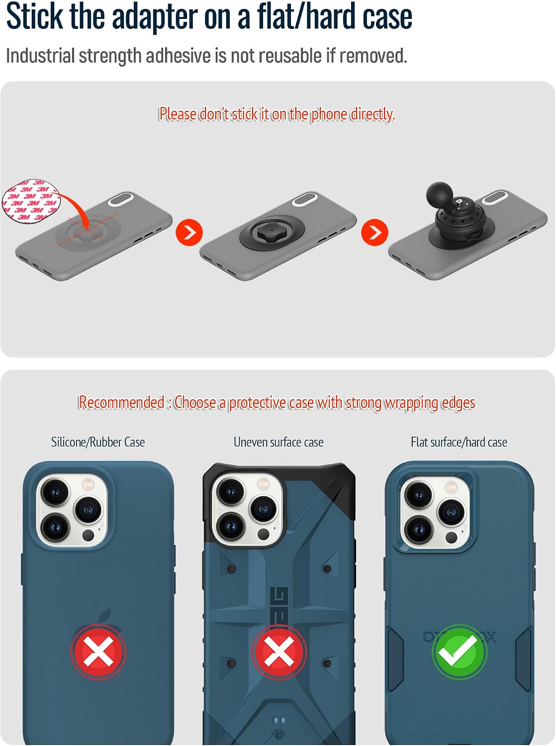 sincetop Universal 1” Ball Motorcycle Phone Mount with Vibration Dampener Module,Quick Release Motor Bike/Mountain Bicycle/Road MTB Bike Smartphone Holder 【Double Socket Arm not Included】