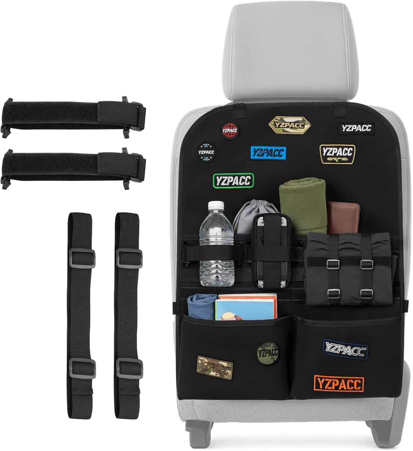 Universal Tactical Patch Display Board Hook & Loop Panel and Tactical MOLLE Seat Organizer for Trucks/SUVs