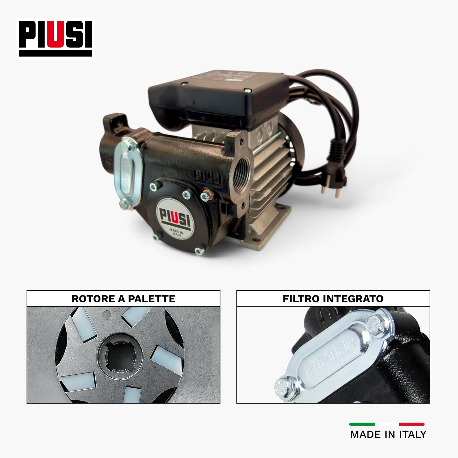 PIUSI Pompa Travaso Gasolio Elettrica Professionale - Portata 56 l/min 230V, Corpo in Ghisa, Ciclo Continuo, Valvola Bypass Integrata | Panther 56 (F00730000)