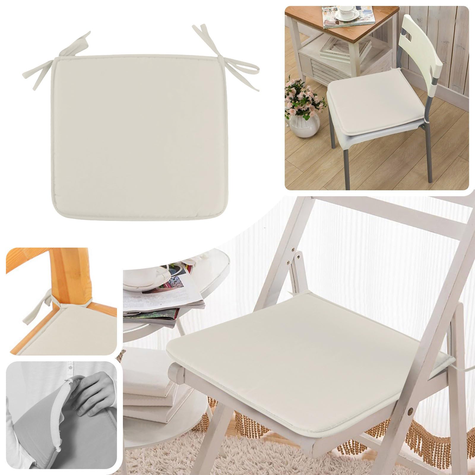 4er Set Stuhlkissen 40x40cm Mit Bändern - Graue Sitzpolster Für Esszimmer & Garten