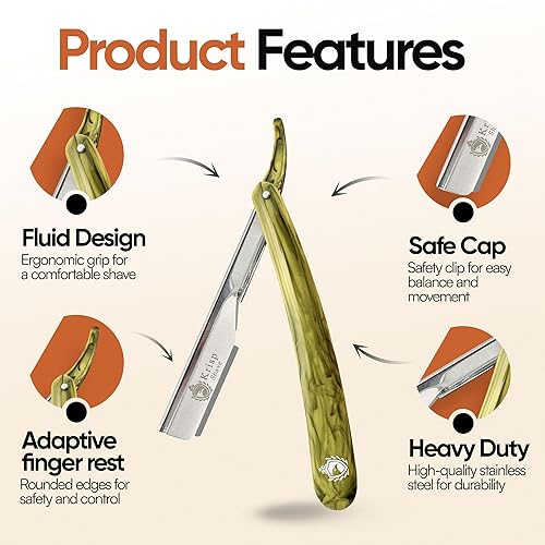 Miniatura 10 de Krisp Beauty Maquinilla de afeitar profesional clásica de borde recto de 0.079 in hoja expuesta para afeitado cercano - calidad de salón manual para