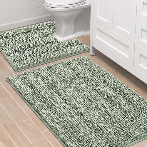 Miniatura 175 de H.VERSAILTEX Alfombras de baño antideslizantes extragruesas de felpilla a rayas 24" x 36" Absorbentes, antideslizantes, suaves, esponjosas