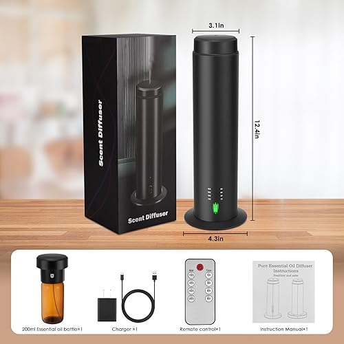 Miniatura 7 de Difusor de aceite esencial sin agua para hogares, oficinas, hoteles, spas, capacidad de 6.8 fl oz, cobertura de 1500 pies cuadrados, control remoto,