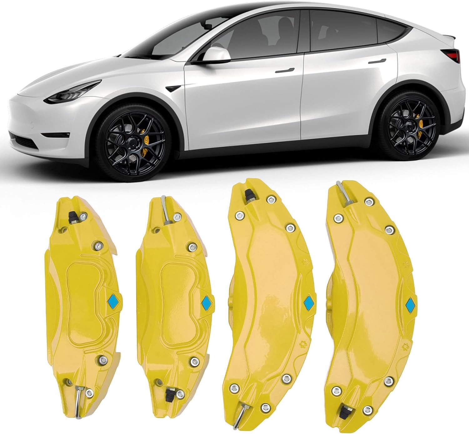 Aluminium Alloy Wheel Hub Caliper Covers Fit for 19in 20in Wheels, R19 R20 Disc Brake Guard Protector - Sporty Appearance & Enhanced Protection (Yellow)