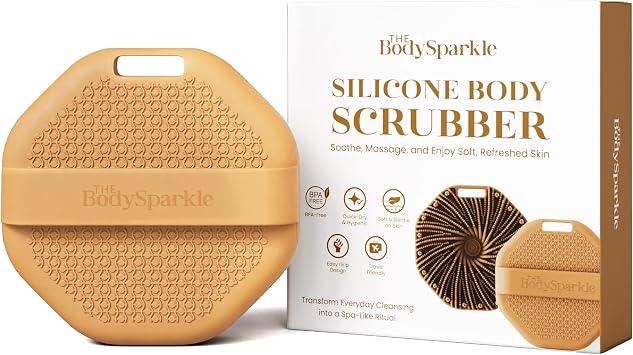 Silicone Body Scrubber for Shower & Bath Food-Grade Silicone Body Brush with Ergonomic Handle for Cleansing & Gentle Exfoliation Reusable Body Scrubber for Smooth Skin Brown