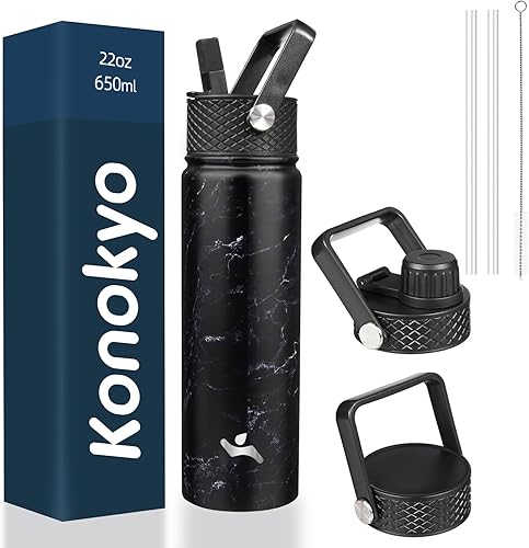 Miniatura 39 de Botella de agua aislada de 24 onzas, botellas deportivas de acero inoxidable con 3 tapas, menta Menta,Verde militar,Bamboo Grove,Azul/claro,verde