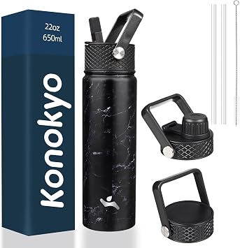 Konokyo 22oz Paslanmaz  elik Su  i eleri 3 Kapakl  Spor Yal t ml  Su  i esi, Mermer Gece Yar s