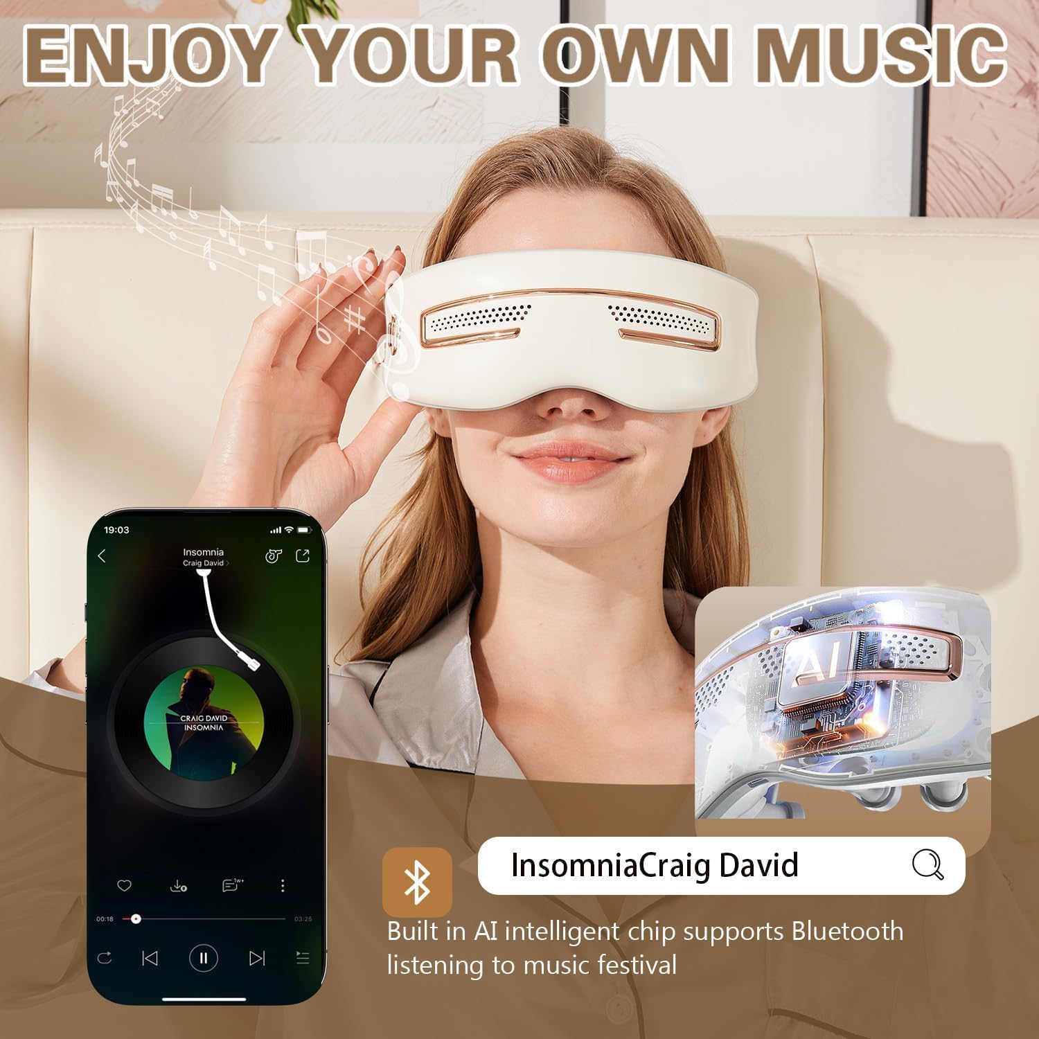 Eye Massager with Heat and Cooling for Migraine Relief, Cooling Eye Mask Birthday Gifts for Women & Men, 15 Massage Vibration with Bluetooth Music Heated Eye Masks for Dry Eyes - Image 5