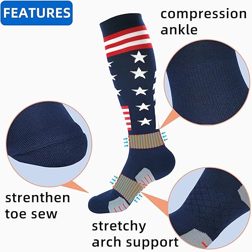 Miniatura 3 de Calcetines atléticos hasta la rodilla con la bandera estadounidense para béisbol, fútbol, sóftbol y fútbol
