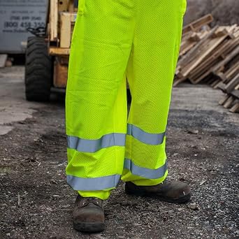 Pioneer Hi Vis Reflective Safety Pants for Men & Women - High Visibility Mesh for Construction, Traffic Work - Yellow/Green