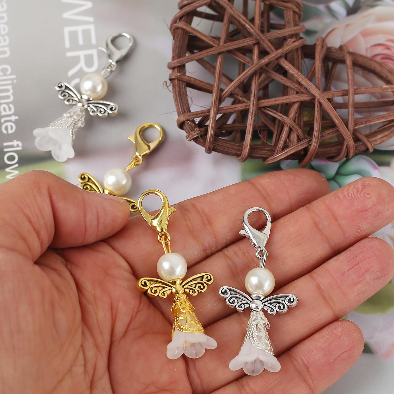 DAHI Set Fai Da Te 60 Portachiavi Angelo Custode – Ciondoli Con Perline E Accessori – Bomboniere Per Battesimo, Comunione, Matrimonio, Compleanno - 4