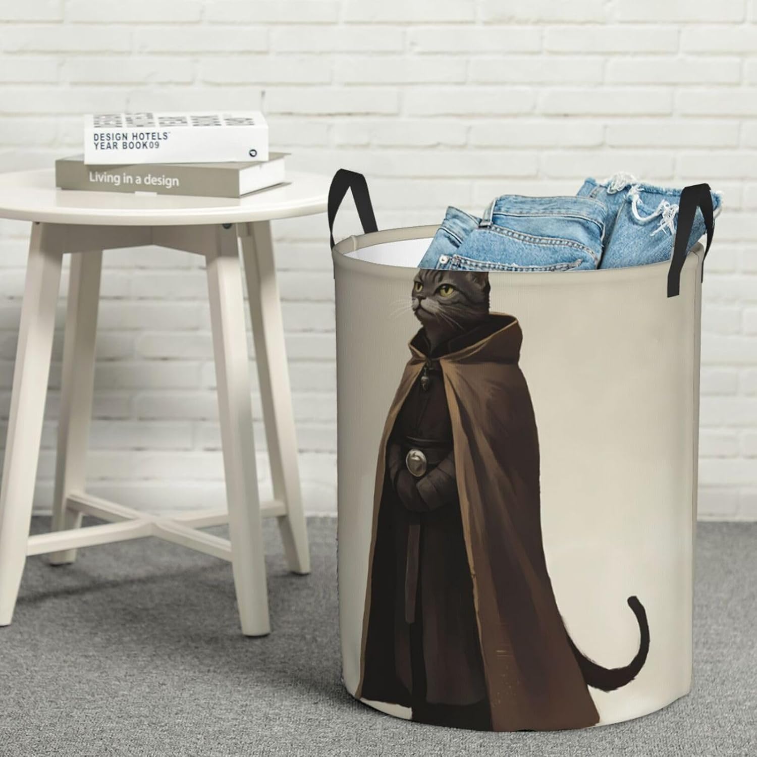 Cat Round Single-layer Laundry Basket, Portable Storage Laundry Basket, Bedroom Clothes Storage Basket with Handle