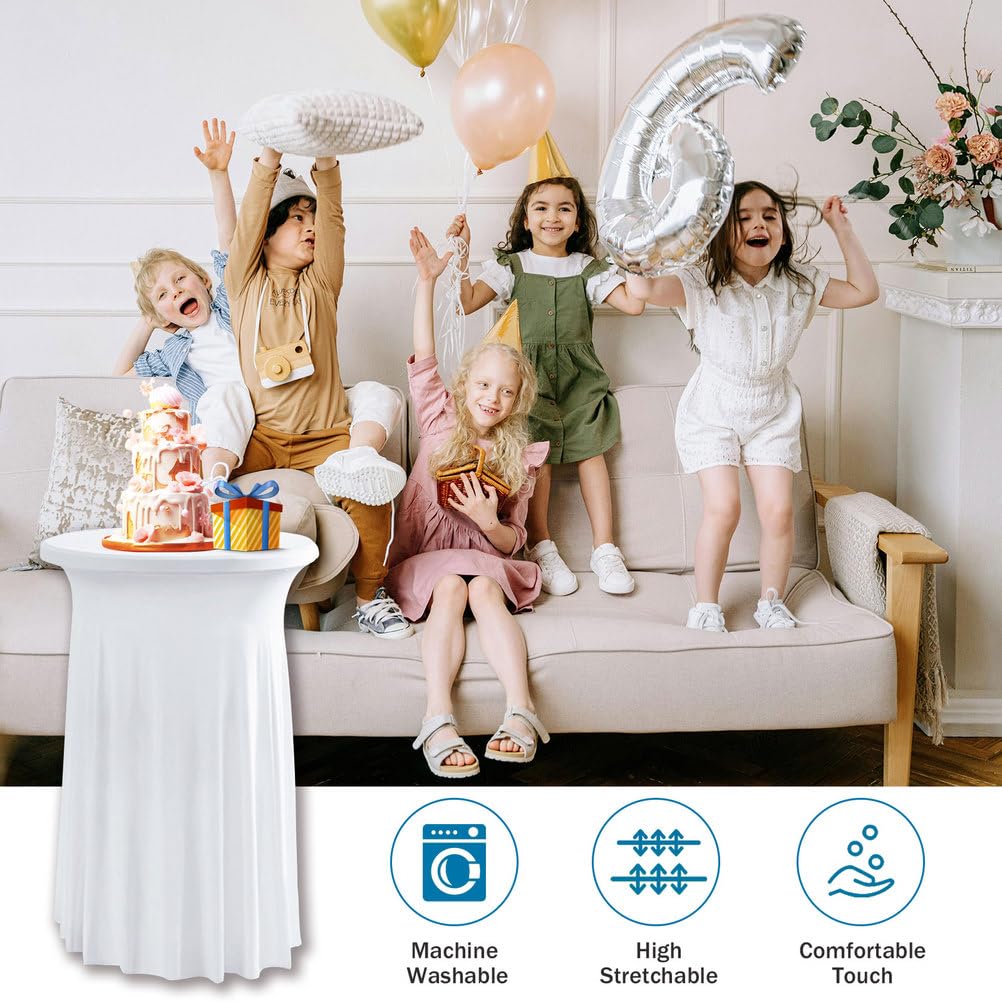 80cm Nappe Mange Debout pour Table Haute avec Jupe, 2/3/4/5pcs Housse pour Table Haute de Reception Ronde, Nappe de Cocktail pour Mariage événement Bistrot,Champagne,3pcs
