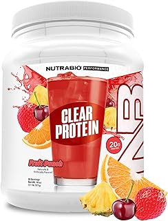 NutraBio Clear Protein Powder, Fruit Punch - 20 Servings, 20g Clear Whey Protein Isolate, 0 Sugar, 0g Lactose, Refreshing Fruit Flavors, GLP1 Support - Bone Health - Muscle Post Workout Recovery